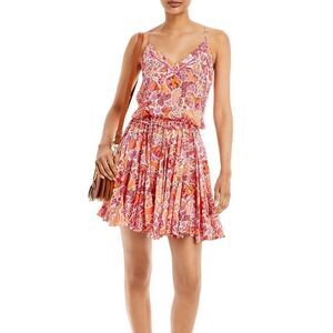 Poupette St Barth Womens Laurie Smocked V-Neck Mini Dress Size Large NWT
